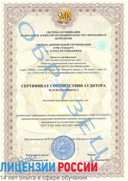 Образец сертификата соответствия аудитора №ST.RU.EXP.00006191-3 Дудинка Сертификат ISO 50001